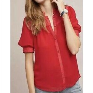 Red Anthropologie blouse